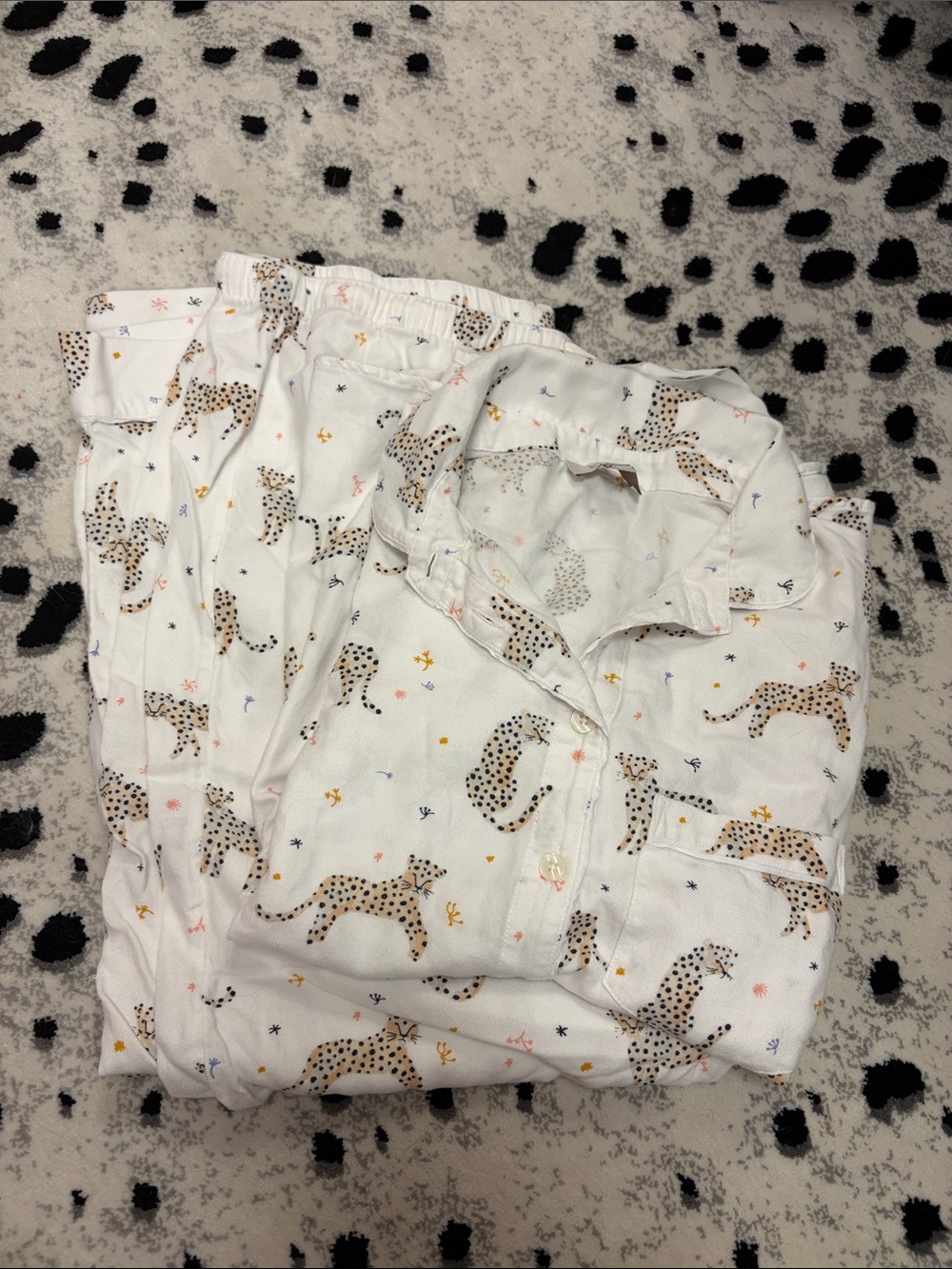White Cheetah Print Pajama Set